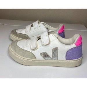Veja V-12 Toddler EUR Sz 32 US Sz 1 Sneakers White Liliac Pink Silver